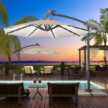 SUN LUCA | Parasol | Rond | Ø 300 cm | Taupe | LED