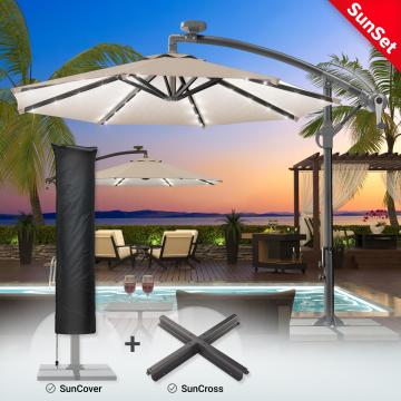 SUNSET | Parasol | LED | Ø3m | Taupe | +support & housse