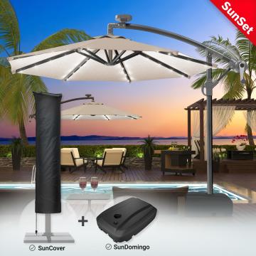SUNSET | Parasol | LED | Ø3m | Taupe | +support & housse