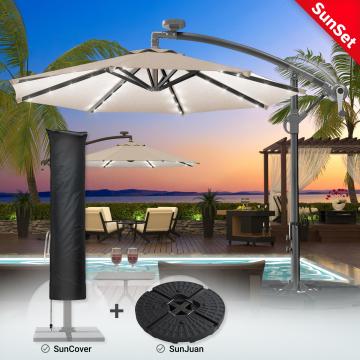 SUNSET | Parasol | LED | Ø3m | Taupe | +support & housse