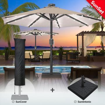 SUNSET | Parasol | LED | Ø3m | Taupe | +support & housse
