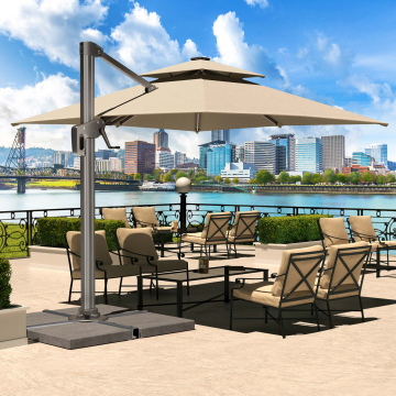 SUNSET | Parasol | LED | 3x3m | Taupe | +support, pied pivotant & housse