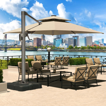 SUNSET | Parasol | LED | 3x3m | Taupe | +support, pied pivotant & housse