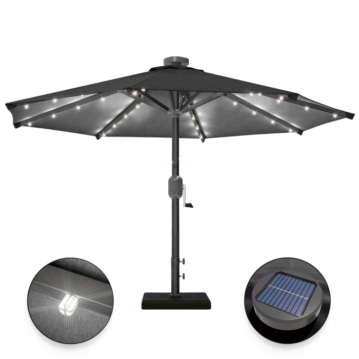 SUN MARINO | Sonnenschirm | Rund | Ø 300 cm | Schwarz | LED