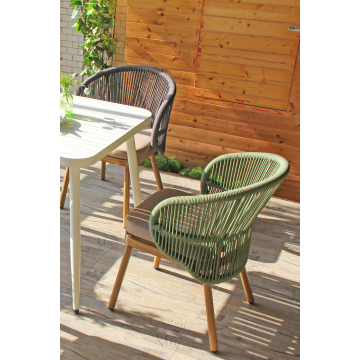 NANCY | Bistro Terrassen Stuhl | Grün | + Sitzkissen Taupe | Holz Optik