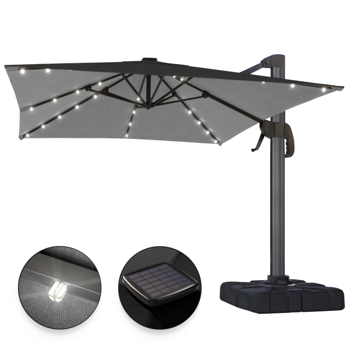 SUN LUIS | Parasoll | Kvadrat | B:D 300 x 300 cm | Svart | LED