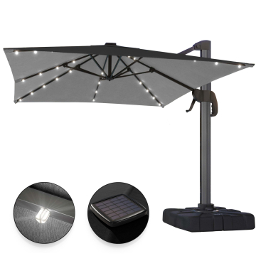 SUN LUIS | Parasol | Firkantet | B:D 300 x 300 cm | Sort | LED