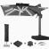 SUN PIETRO | Ombrellone | Quadrato | L:P 300 x 300 cm | Nero | LED + supporto, base girevole e coperchio