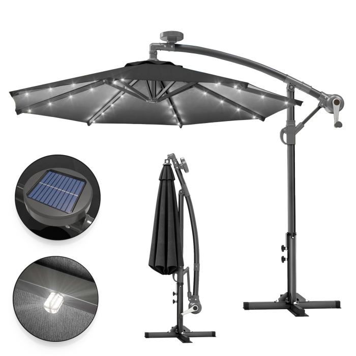SUN LUCA | Ombrellone | Rotondo | Ø 300 cm | Nero | LED