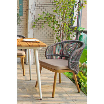 NANCY | Bistro Terrassen Stuhl | Dunkel Grau | + Sitzkissen Taupe | Holz Optik