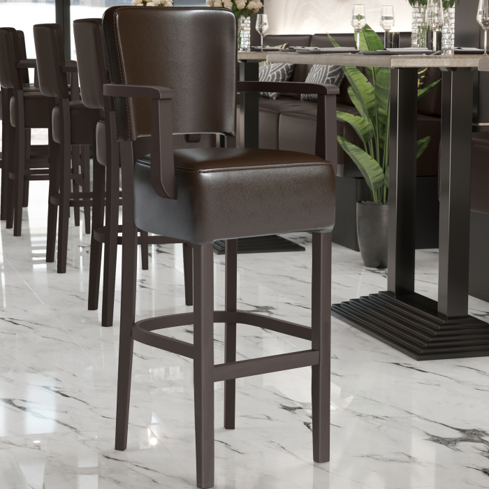 LUCA ARM | Gastro Barhocker | Leder | Holz | Braun | mit Lehne LUCA ARM | Gastro Barhocker | Leder | Holz | Braun | mit Lehne