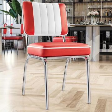 DINER STEEL CHROME | Retro Diner Stoel | Rood | Leer