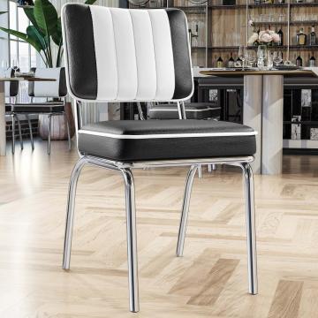 DINER STEEL CHROME | Retro Diner Stoel | Zwart | Leer