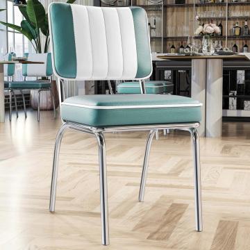 DINER STEEL CHROME | Retro Diner Stoel | Turquoise | Leer
