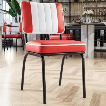 DINER STEEL BLACK | Retro Diner Stoel | Rood | Leer