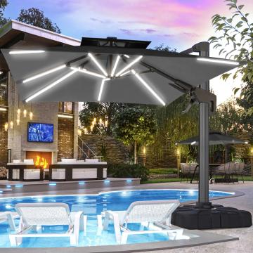 SUN PIETRO | Parasol | Vierkant | B:D 300 x 300 cm | Zwart | LED