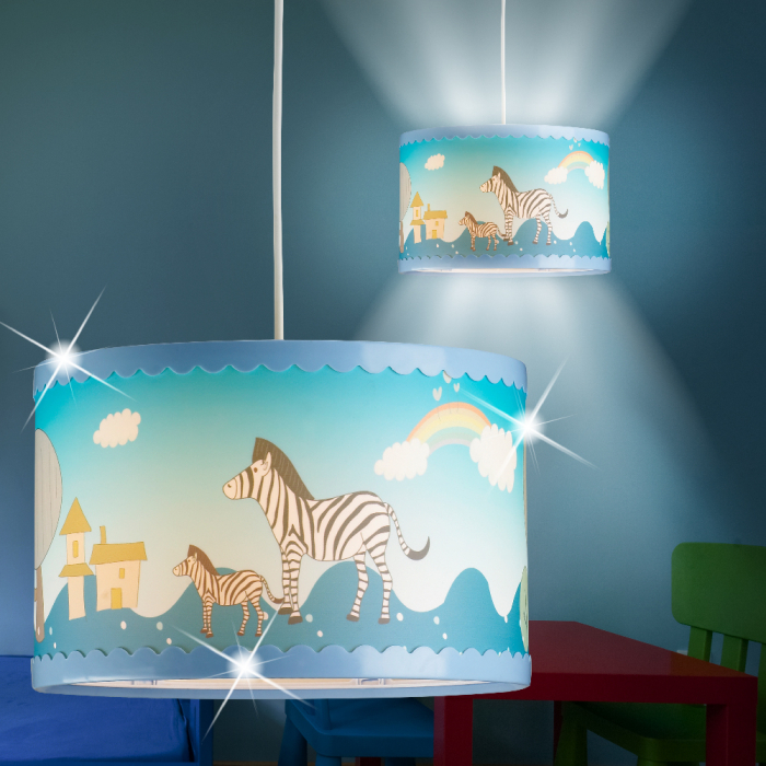 Zebra pendel lampe Ø280mm | Stof | Skærm | Børn | Blå