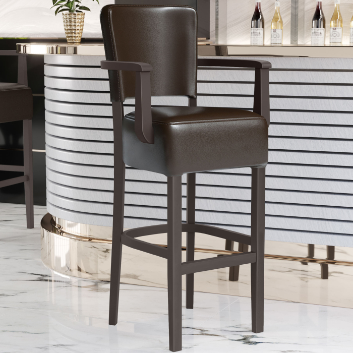 LUCA ARM | Gastro Barhocker | Leder | Holz | Braun | mit Lehne LUCA ARM | Gastro Barhocker | Leder | Holz | Braun | mit Lehne