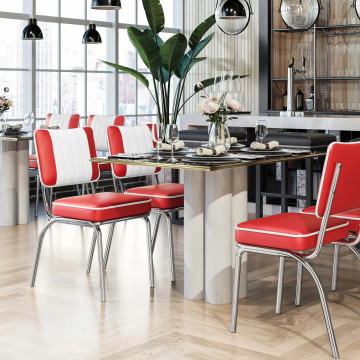 DINER STEEL CHROME | Chaise diner 50’s | Rouge | Cuir
