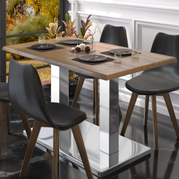 MADRID | Pied de table double bistrot | Acier inoxydable | L:P 40 x 70 cm | Colonne : 6 x 72 cm