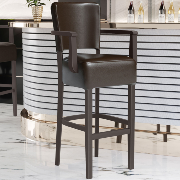 LUCA ARM | Gastro Barhocker | Leder | Holz | Braun | mit Lehne