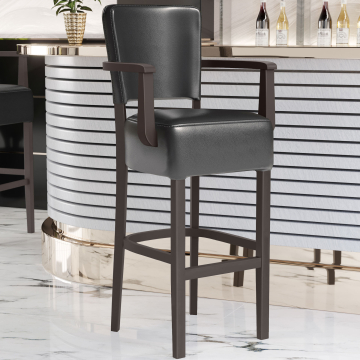 LUCA ARM | Gastro Barhocker | Leder | Holz | Schwarz | mit Lehne