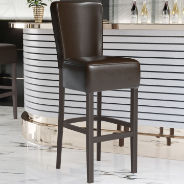 LUCA FULL | Gastro Barhocker | Leder | Holz | Braun | mit Lehne