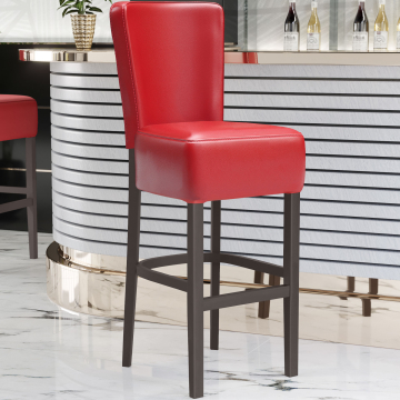 LUCA FULL | Gastro Barhocker | Leder | Holz | Rot | mit Lehne
