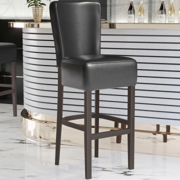 LUCA FULL | Gastro Barhocker | Leder | Holz | Schwarz | mit Lehne