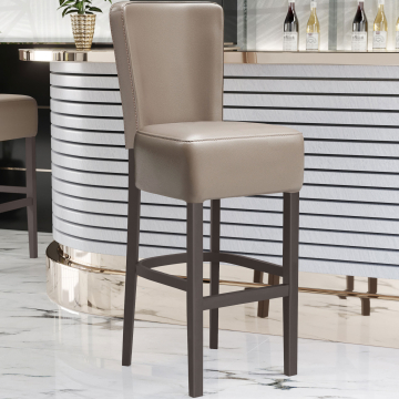 LUCA FULL | Gastro Barhocker | Leder | Holz | Taupe | mit Lehne