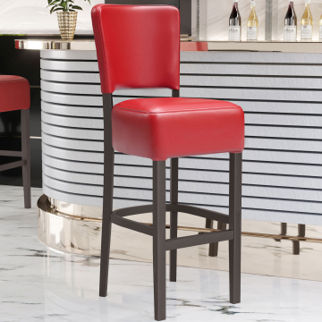 LUCA | Gastro Barhocker | Leder | Holz | Rot | mit Lehne