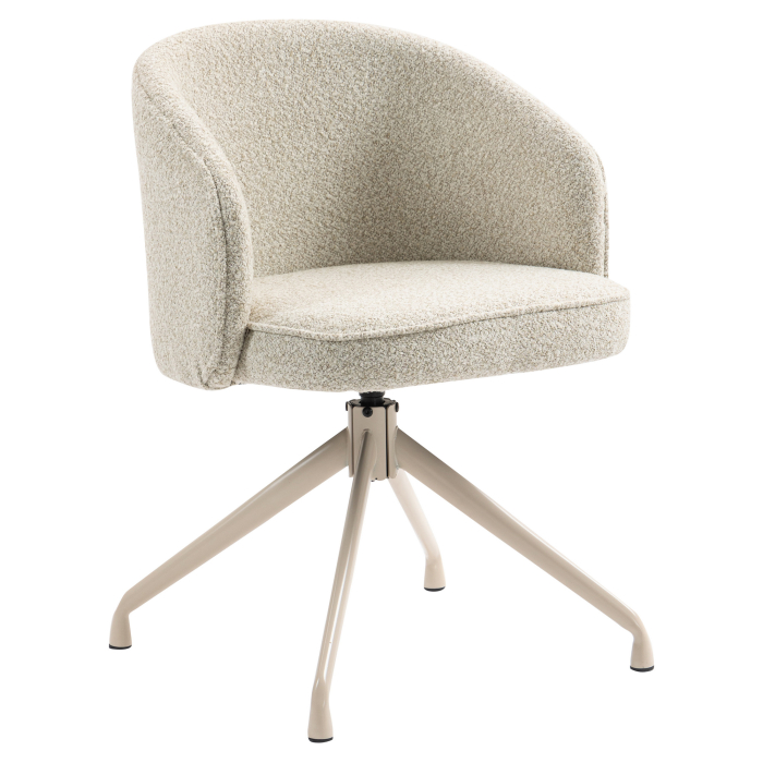 Antonella | Sedia da hotel | Beige | Tessuto Teddy | Base girevole | Telaio bianco