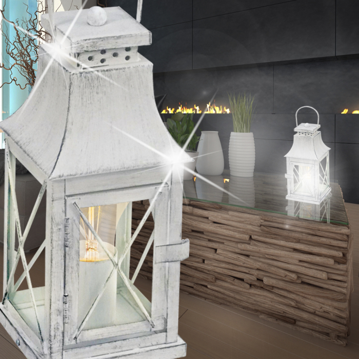 Lantern Deco ↥295mm | Shabby | Vintage | White | Grey | Night Lantern Lamp