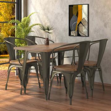 CALIFORNIA | Tolix bord + 4x armstol | 120x70cm | Wenge & Rust Matt