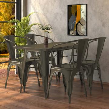 CALIFORNIA | Tolix bord + 4x armstol | 120x70cm | Rust Matt