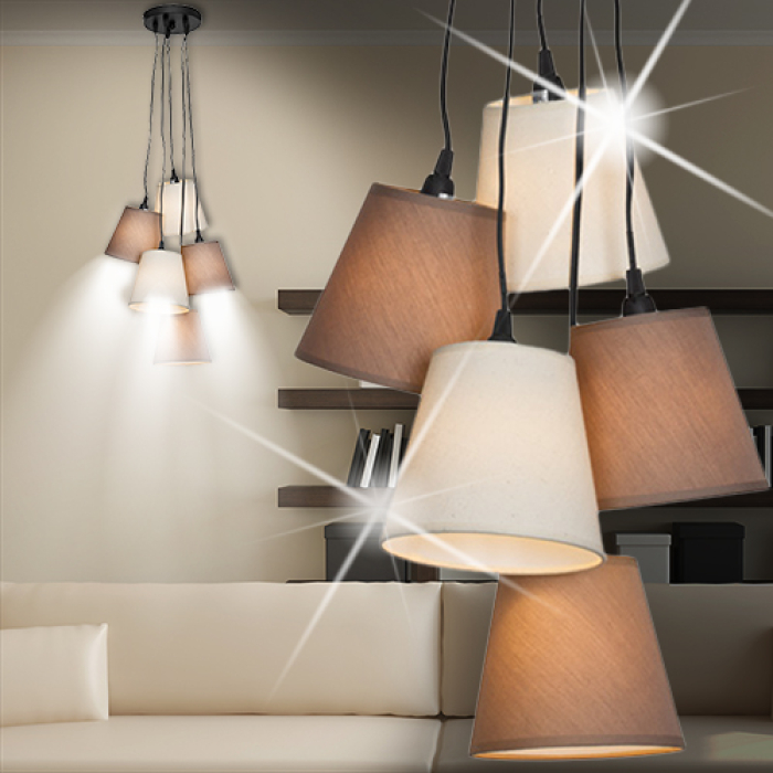 Lampada a sospensione con paralume Ø160mm | Tessuto | Shabby | Vintage | Beige | Marrone | Tessile