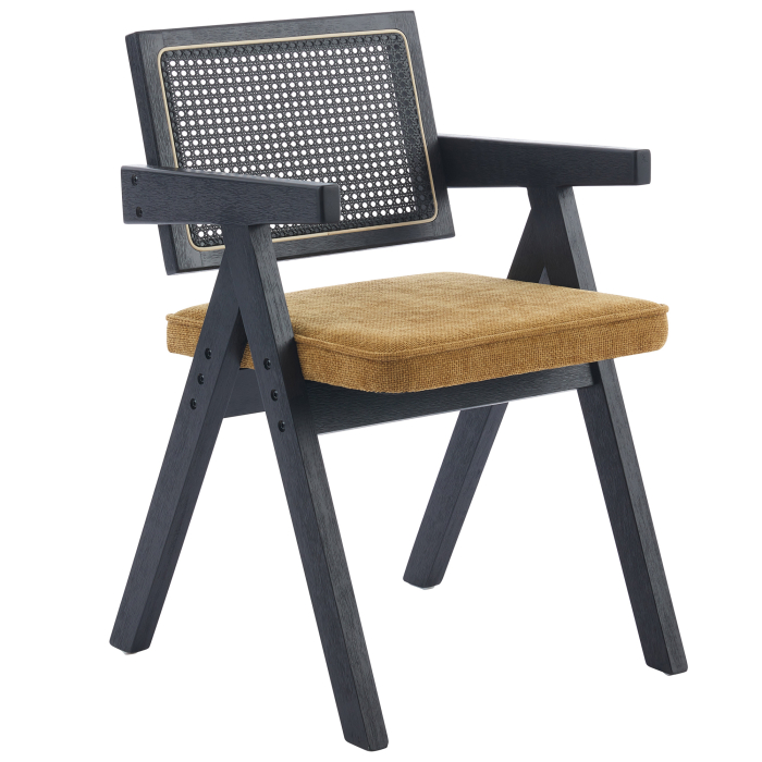Thalia | Bistro Stol | Honungbrunt | Stoff/Textil | Rattan Svart