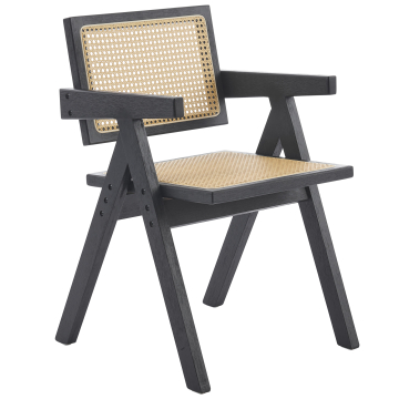 Thalia | Bistro-stoel | Zwart | Rattan eiken