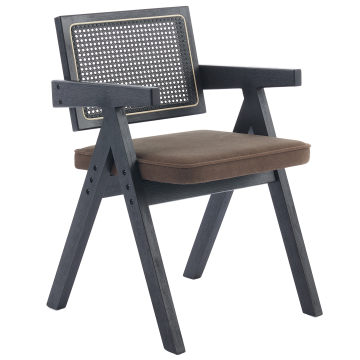Thalia | Chaise de bistrot | Marron | Velours | Rotin noir