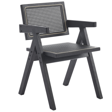 Thalia | Bistro Chair | Black | Leather | Black Rattan