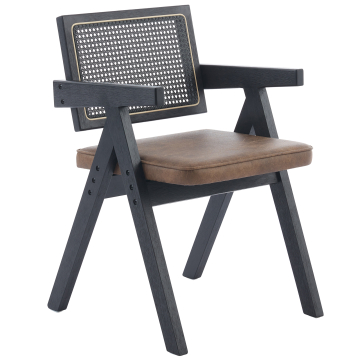 Thalia | Bistro Chair | Brown | Leather | Black Rattan