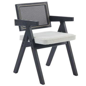 Thalia | Bistro Chair | Cream | Teddy Fabric | Black Rattan