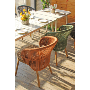 NANCY | Bistro Terrassen Stuhl | Orange | + Sitzkissen Taupe | Holz Optik