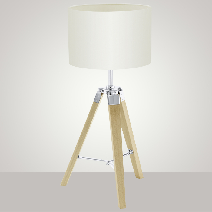 Trépied Lampe de table ↥680mm | Classique | Tissu | Abat-jour | Blanc | Bois | Textile