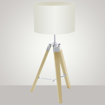 Trépied Lampe de table ↥680mm | Classique | Tissu | Abat-jour | Blanc | Bois | Textile