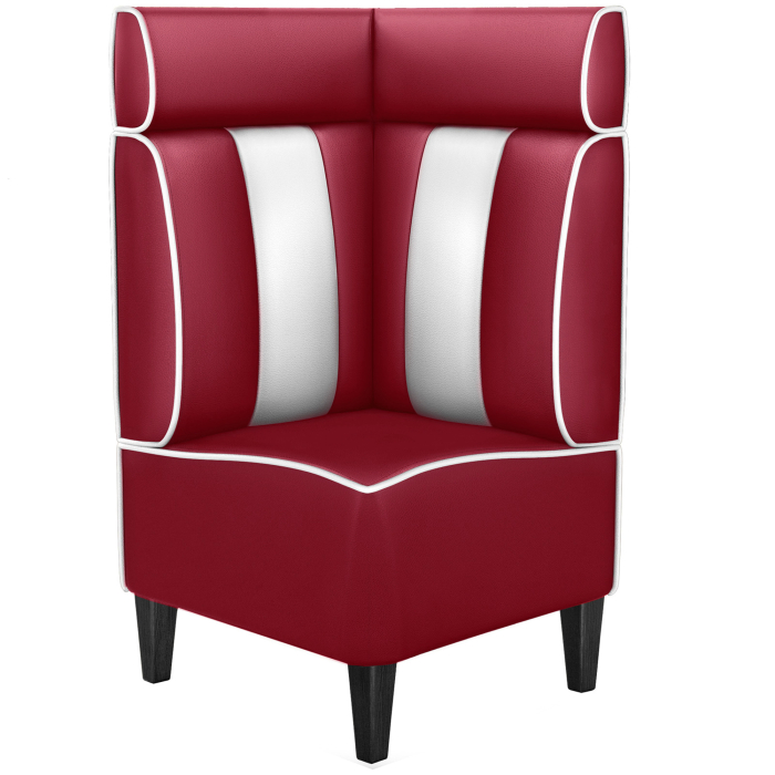 AMERICAN 1 | Restaurantsofa hjørne i Amerikansk diner stil | B: H 64 x 128 cm | Stripete | rød | lær