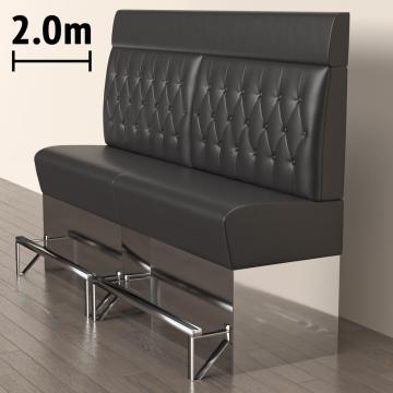 DALLAS | Gastro Hochbank | B:H 200 x 158 cm | Schwarz | Chesterfield Raute | Leder