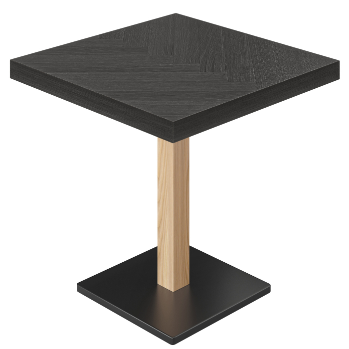FM | Table Bistro | L: 70 x 70 cm | H 77 cm | Noir | Structure : Noir / Chêne