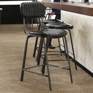 GINO | Retro Barhocker | Schwarz | Leder