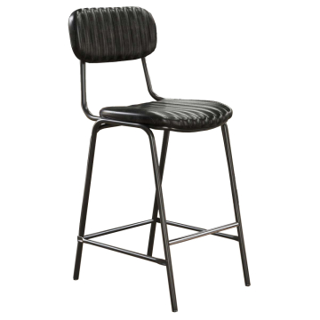 GINO | Retro Barhocker | Schwarz | Leder